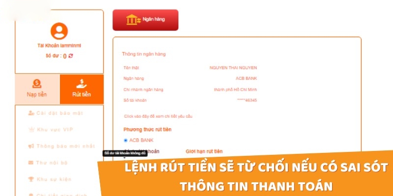 Đặt lệnh rút tiền chuẩn xác trên hệ thống